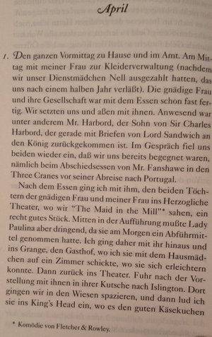 Foto von einer Seite aus den Tagebüchern von Samuel Pepys.