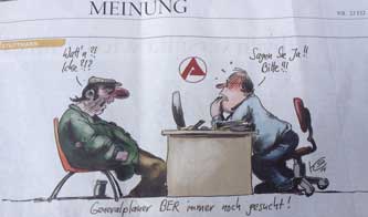 Foto von einer Karikatur aus dem Tagesspiegel ist zu sehen