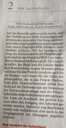 Zeitungsartikel heute Foto von einem Artikel aus dem Tagesspiegel - heute.