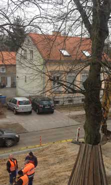 heute früh vor dem Haus Foto: Straßenbaustelle mit Bauleuten