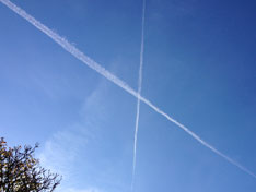 Foto von dem Himmel mit Kondensstreifen - heute Mittag.