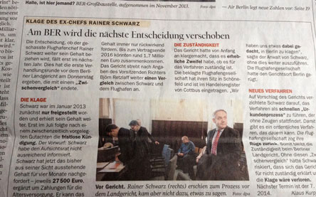 Foto von Zeitungsartikel über BER ist zu sehen - heute.