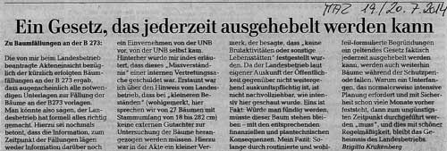 Leserbrief maz Bumf&auuml;lungen B 273 Foto von einem Leserbrief in der maz ist zu sehen