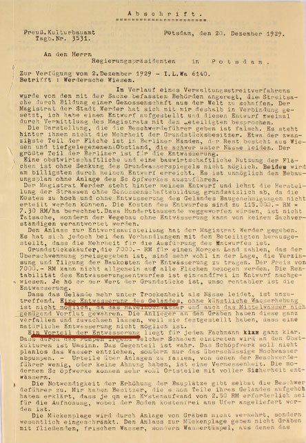 scann eines Briefes von 1929 Scann - Brief an den Regierungspräsidenten ist zu sehen - von 1929.