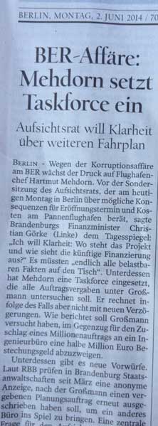 aus dem Tagesspiegel heute Foto von einem Zeitungsartikel ist zu sehen
