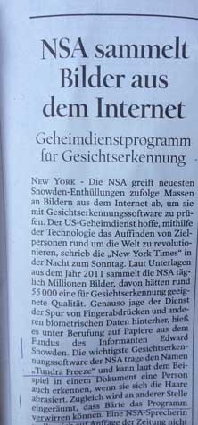 Foto von einem Zeitungsartikel - Ausschnitt - ist zu sehen