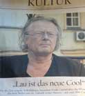 Foto von einem Zeitungsartikel über Frank Castorf aus dem Tagesspiegel Foto von einem Zeitungsartikel aus dem Tagesspiegel mit einem Fotot ist zu sehen