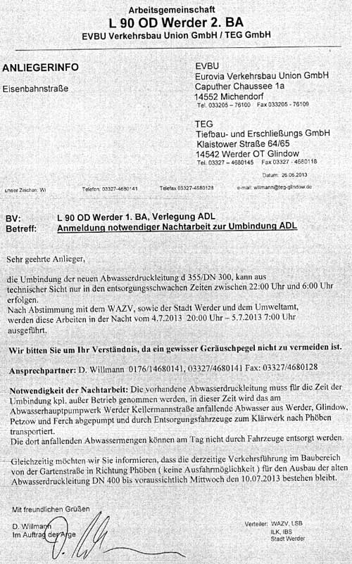 Scan der Anliegerinformation - heute.