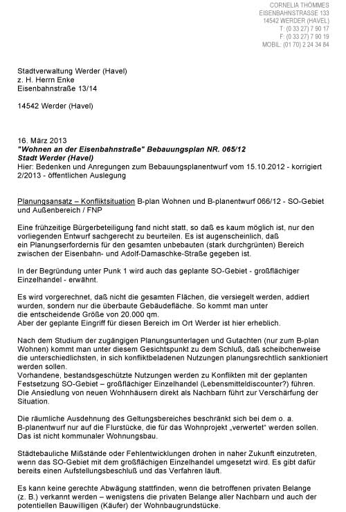 Seite 1 Bedenken und Anregungen Text - Bedenken und Anregungen, hier Seite 1