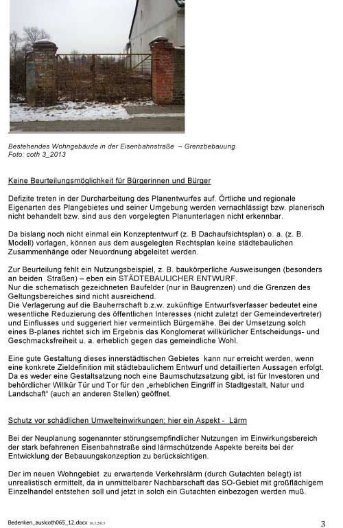 Seite 3 Text - Bedenken und Anregungen, hier Seite 3