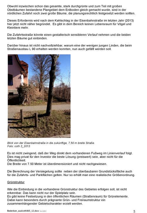 Seite 5 Text - Bedenken und Anregungen, hier Seite 5