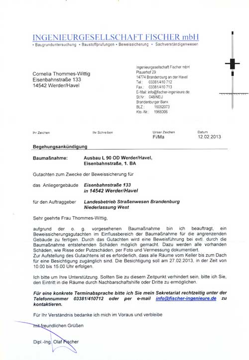 Brief Scan von einem Brief