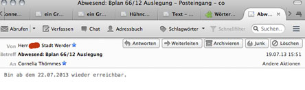 Bildschirmfoto von der Antwort-Email ist zu sehen - heute.