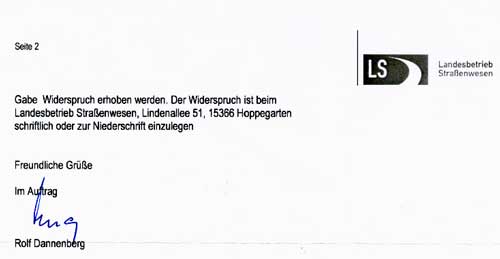 zweite Seite Brief von Herrn Dannenberg als Scan - zweite Seite