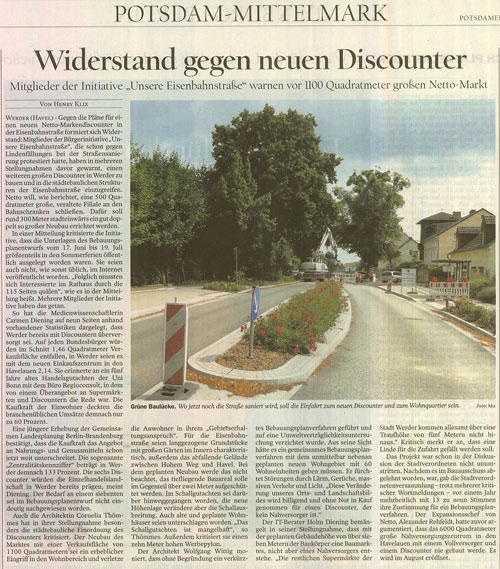 heute in der pnn Scan von dem Artikel heute.