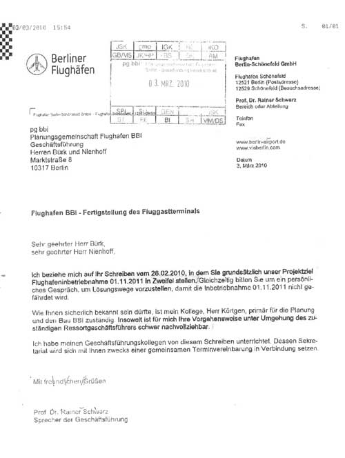Brief von Dr. Schwarz an diePlaner ist abgebildet
