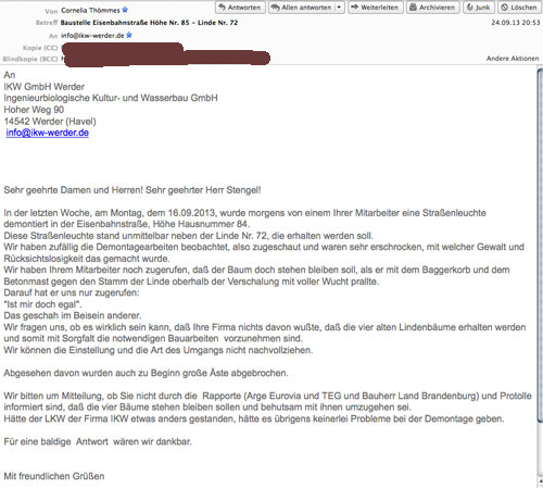 Email an IKW als Bildschirmfoto ist zu sehen.