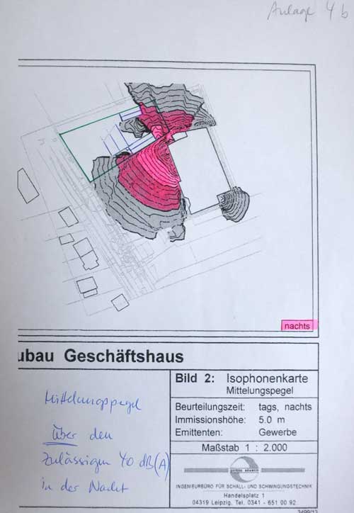 Anlage 4b Isophonenkarte nachts Eisenbahnstraße zur Stellungnahme 