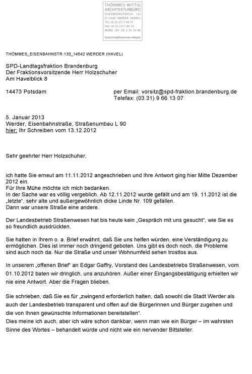 erste Seite des Antwortbriefes an Herrn Holzschuher, SPD-Fraktionsvorsitzender.