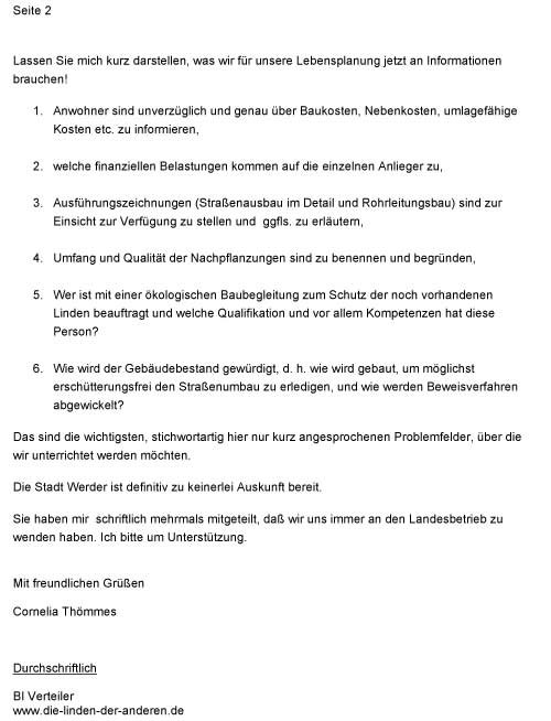 zweite Seite des Antwortbriefes an Herrn Holzschuher, SPD-Fraktionsvorsitzender.