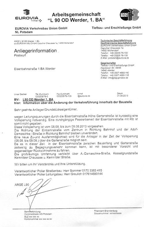 aktuelle Anliegerinfo Scan Anliegerinfo ist abgebildet.