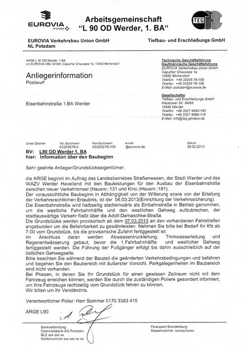 Anliegerinfo als A-4 Blatt abgebildet