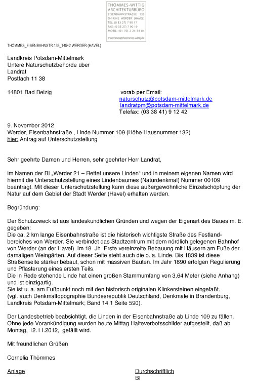 Brief Antrag auf Unterschutzstellung - Text