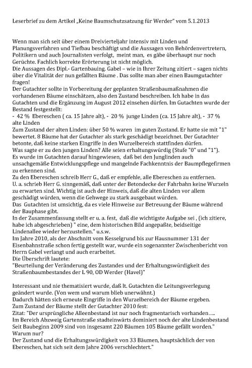 Leserbrief erste Seite Leserbrief ist abgebildet