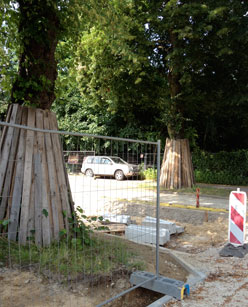 Foto von einem PKw, der auf dem Fußweg hinter der Linde 74 entlang fährt - heute .