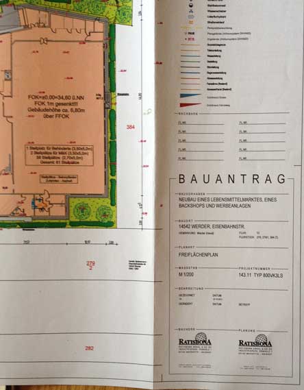 Ausschnitt aus einem Plan mit Beschriftung ist zu sehen