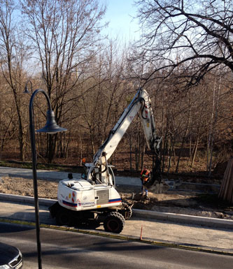 heute früh auf der anderen Seite der Bagger Foto vom Bagger an der anderen Straßenseite - heute früh