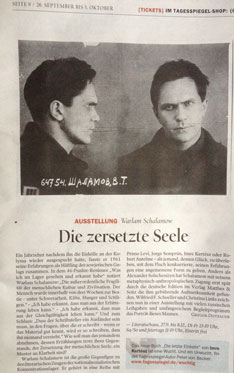 Foto von einer  Zeitungsnotiz über den Schriftsteller Schalamow ist zu sehen.