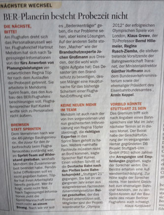 Blick auf Artikel über BER heute Foto von Zeitungsartikel ist zu sehen - heute.