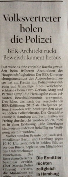 Blick auf Zeitungsartikel zum BER heute Foto von einem Zeitungsartikel, heute.