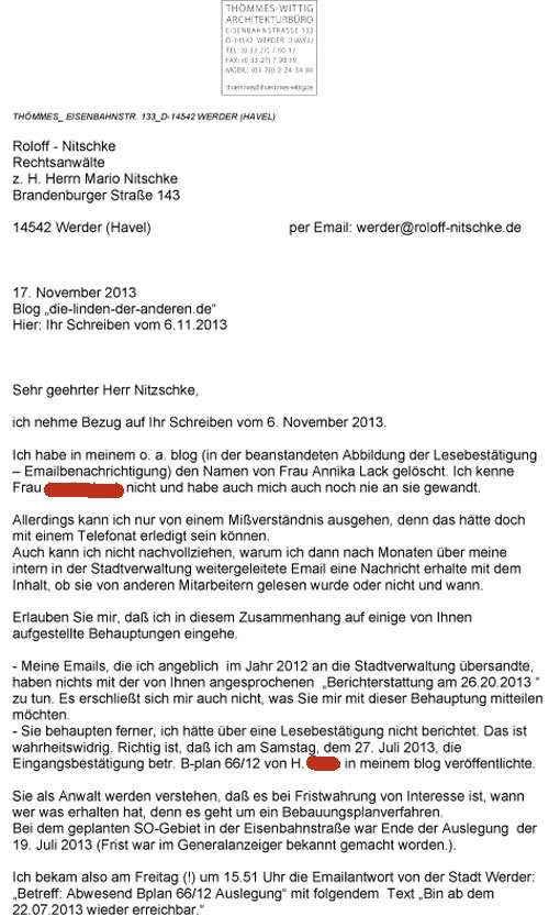 Brief an RA, erste Seite heute Brief an RA, 1. Seite, ist zu sehen - heute.