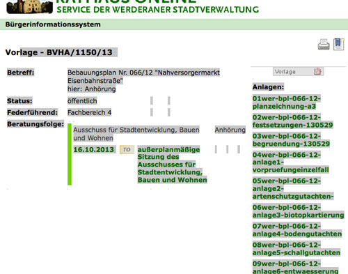Foto: Bildschirm - Ratsinfo Stadt Werder Bildschirmfoto von website Satt Werder -Ratsinfo ist zu sehen.