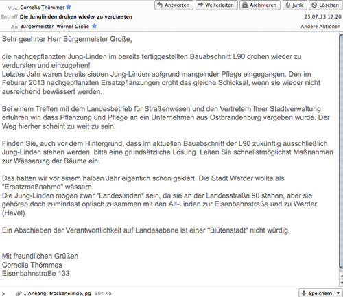 Bildschirmfoto von der Email an Herrn Große.