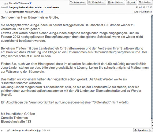 Email an Herrn Große Bildschirmfoto von der Email an Herrn Große.