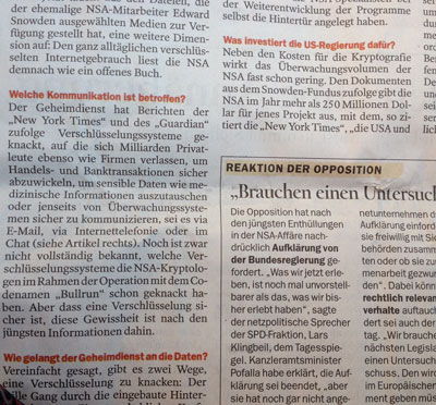 Foto - Ausschnitt eines Zeitungsartikels heute ist zu sehen.