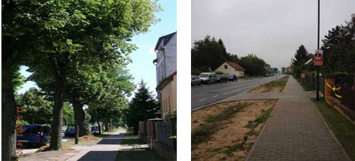 Die Linden in der Eisenbahnstraße im Juli 2012 links und rechts die Straße im September 2014