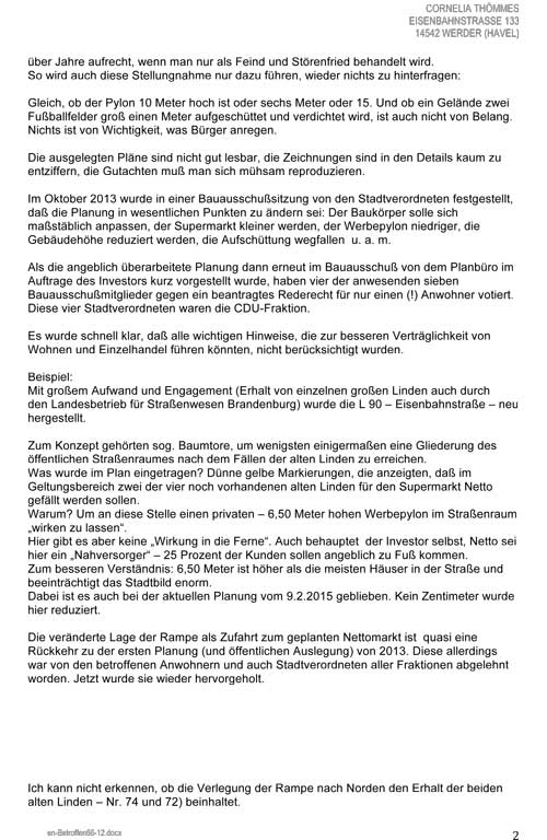Schreiben von mir als Betroffene zweite Seite - Eisenbahnstraße 133 scann zweite Seite