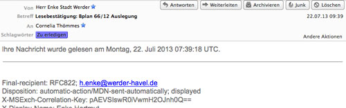 Bildschirmfoto Bildschirmfoto von einer Emailbestätigung.