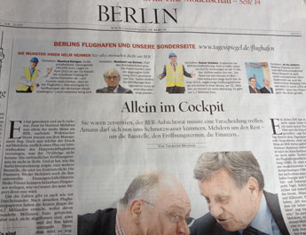 Foto von Zeitungsartikel über Amann und Mehdorn heute.