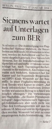 Zeitungsartikel aus Tagesspiegel - Foto heute Foto von Zeitungsartikel ist zu sehen - heute.