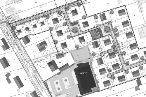 Planzeichnung mit Eintragungen Wohnungsbau ist zu sehen