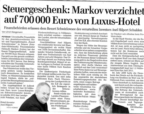 Blick auf Zeitungsartikel Foto von einem Zeitungsartikel über Hilpert und Markov ist zu sehen.