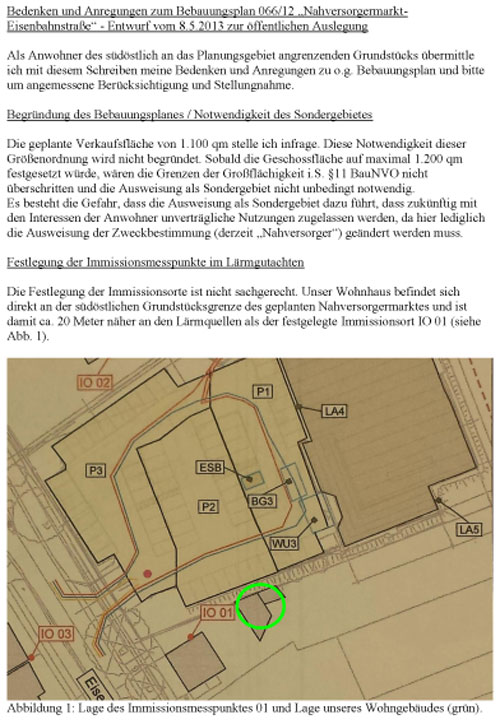 erste Seite erste Seite der Stellungnahme eines Nachbarn.