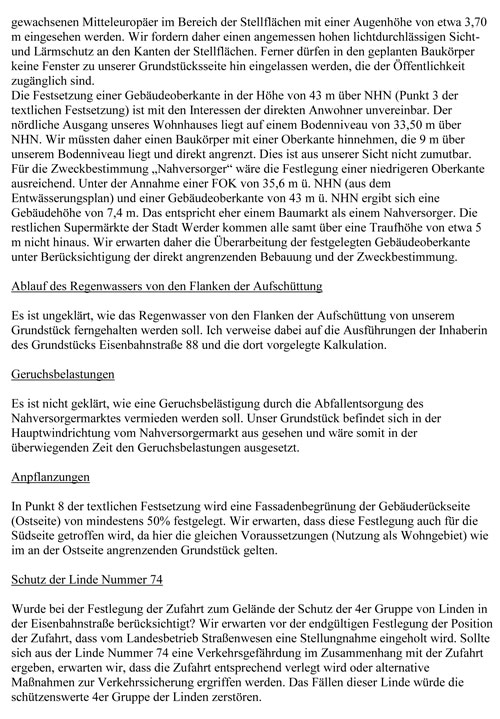 dritte Seite dritte Seite der Stellungnahme eines Nachbarn.