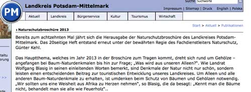 Bildschirmfoto website vom Landkreis Potsdam-Mittelmark ist zu sehen