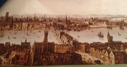 Bild von London um 1630, Öl auf Holz - ein Panorama